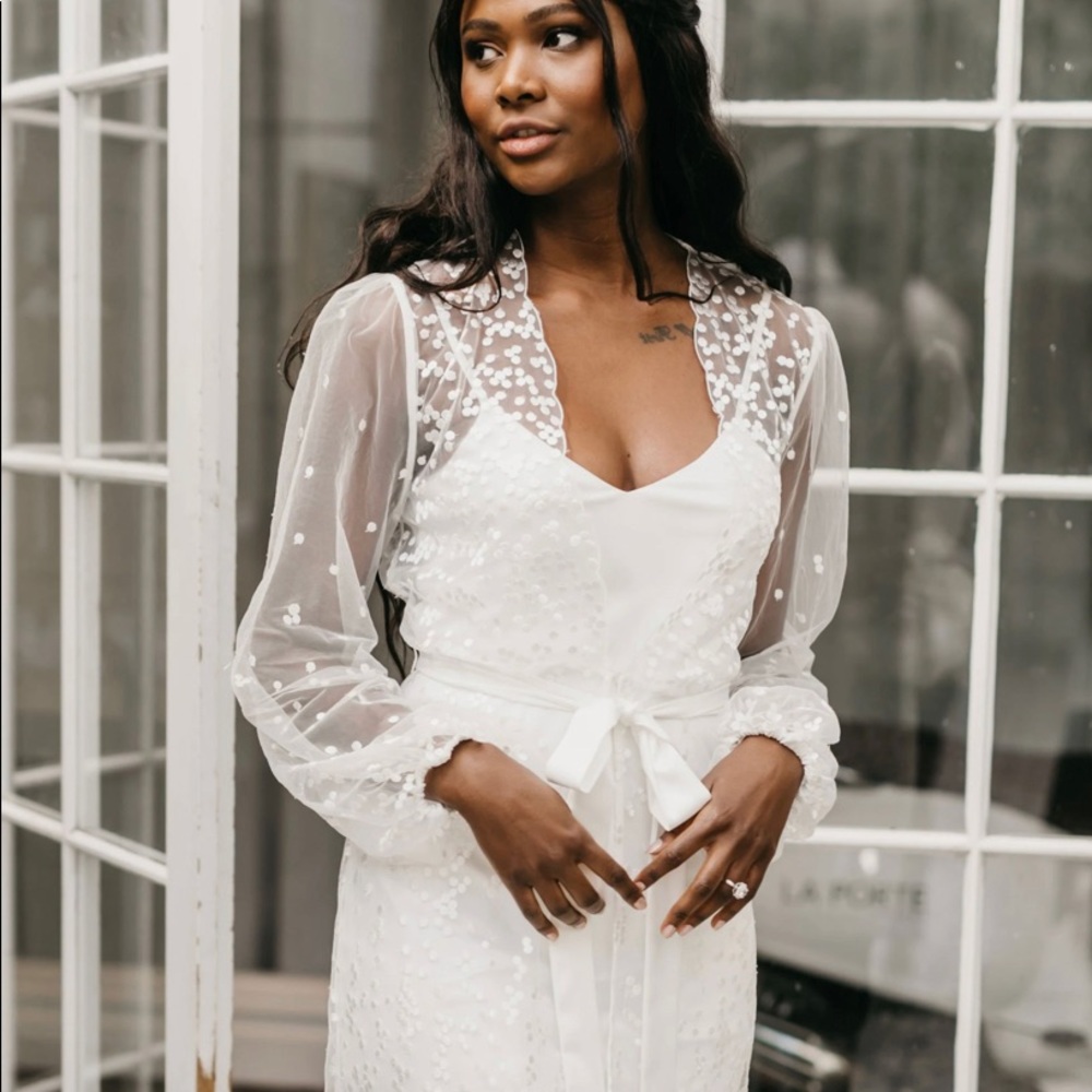 Le Rose - Camila Spot Lace Bridal Robe w/ slip